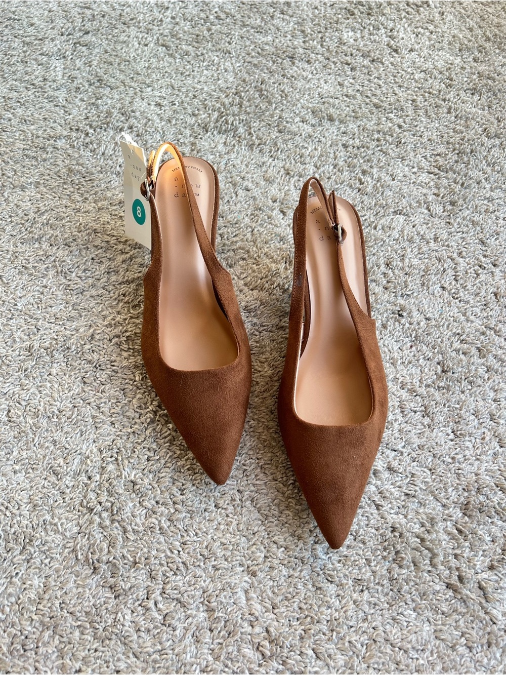 Brown Suede Pointed Slingback Flats - Women Shoes. Size 8